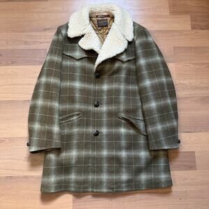 Men's Vintage 1960's Pendleton Brown Green Wool Lined Ranch Coat Jacket Sz XL